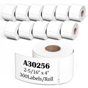 12-Roll White Shipping Labels 2-5/16" x 4" for Dymo LabelWriter 450 and 4XL | Replacement for Dymo 30256 Large White Shipping Labels 59mm x 102mm | Not for 550 5XL | 12-Rolls/3600 Thermal Labels by Fimax