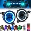 SUPAREE 9 inch LED Headlights RGB Halo Ring Angel Eyes Remote Phone APP Control 9 Round DRL Fit for 2018-2023 Jeep Wrangler JL Gladiator JT