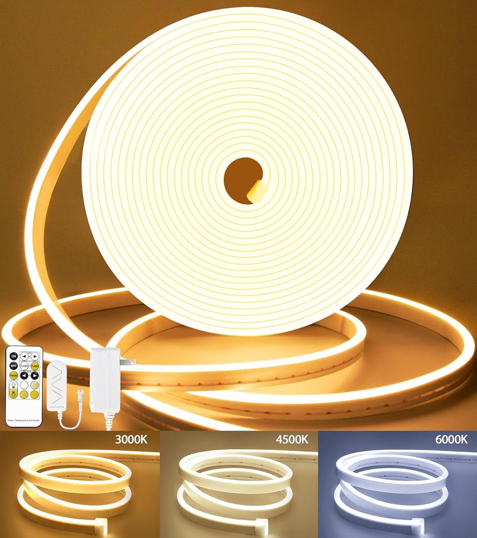 Lamomo LED Strip Lights, Tunable White Neon Rope Lights with Remote, 32.8Ft Dimmable 3000K-6000K Flexible Led Light Strip, Waterproof Silicone 24V Neon Lights for Bedroom Home Decor
