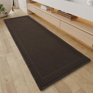 RESARE Waffle Bathroom Runner Rugs, Super Absorbent Bath Mat Non Slip Washable Quick Dry, Upgraded Ultra Soft Boho Bath Rugs with Tassels for Hallway Bedroom Laundry Room, 2'x6'(24"x72"), Chocolate
