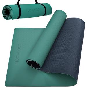 COOLMOON Yoga Mat Non Slip, Anti-Tear 1/4 Thick TPE Yoga Mats for Women and Men, 72"x24" Exercise & Fitness Mat with Carrying Strap, Workout Mats for Yoga, Pilates and Floor Exercise (HE-GREEN)