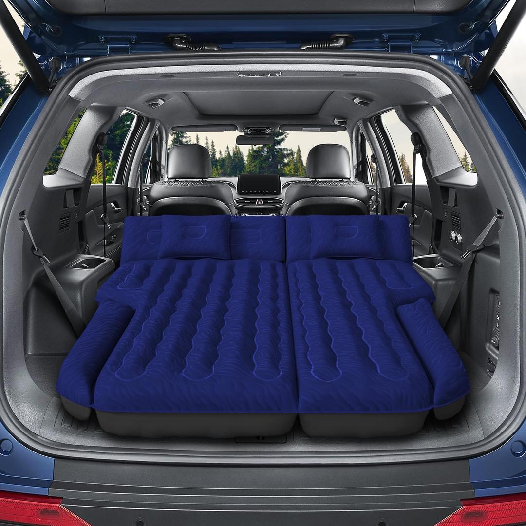 Inflatable SUV Air Mattress Bed Car Mattress for SUV, Double-Sided Flocking Travel Camping Bed Car Air Mattress, Car Sleeping Mattress Bed for Universal SUV with Air Pump & 2 Pillows (Navy)