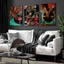 3Pcs Trendy Black Woman Wall Art Fashion Black Girl Leopard Picture Wall Decor Vintage Music DJ Record Aesthetic Poster African American y2k Art Painting Canvas Prints Artwork for Living Room Bedroom, 24L''x16W''-Canvas