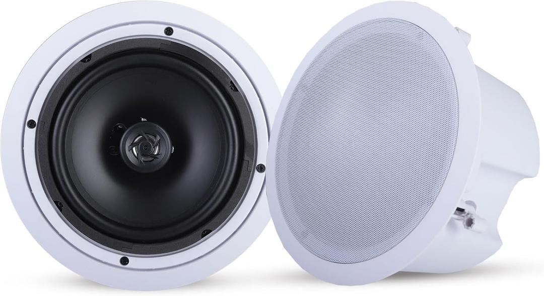 Pyle Ceiling Wall Mount Enclosed Speaker - 250 Watt Stereo In-wall / In-ceiling 8" Enclosed Full Range Mid-Bass Speaker System - 50Hz - 20kHz Frequency Response, 4-8 Ohm, Flush Mount - Pyle PDPC82 (Pair), 8.0'',White