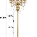 Wellmet Gold Floor Lamp for Living Room Corner, 6 Lights Farmhouse Standing Lamp, Tall Crystal Floor Lamp with Foot Switch for Office, Reading Room, Bedroom (E12 Base)