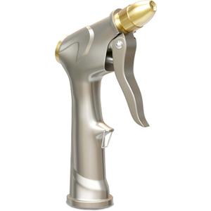 Compact Heavy Duty Metal Garden Hose Nozzle Portable Space-Saving Design with 4 High Pressure Spray Patterns Easy to Carry Handheld Hose Sprayer for Plants, Lawn, Car Wash & Pet Cleaning