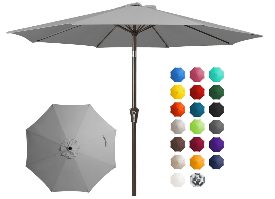 JEAREY 10FT Outdoor Patio Umbrella Outdoor Table Umbrella with Push Button Tilt and Crank, Market Umbrella 8 Sturdy Ribs UV Protection Waterproof for Pool, Garden (Light Gray)