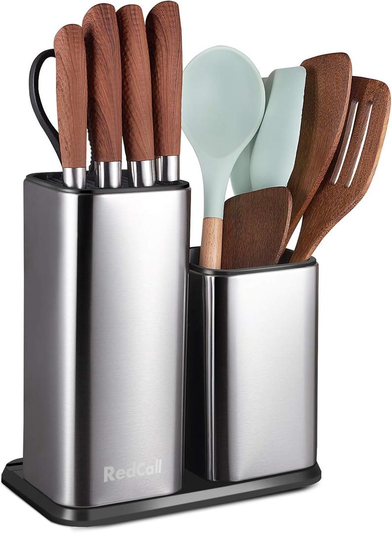 RedCall Kitchen Knife Holder, Stainless Steel Universal Knife Block Without Knives for Countertop, Modern Knife Utensil Holder for Counter, Edge-Protect Knife Storage Organizer (Stainless Steel (Silver))