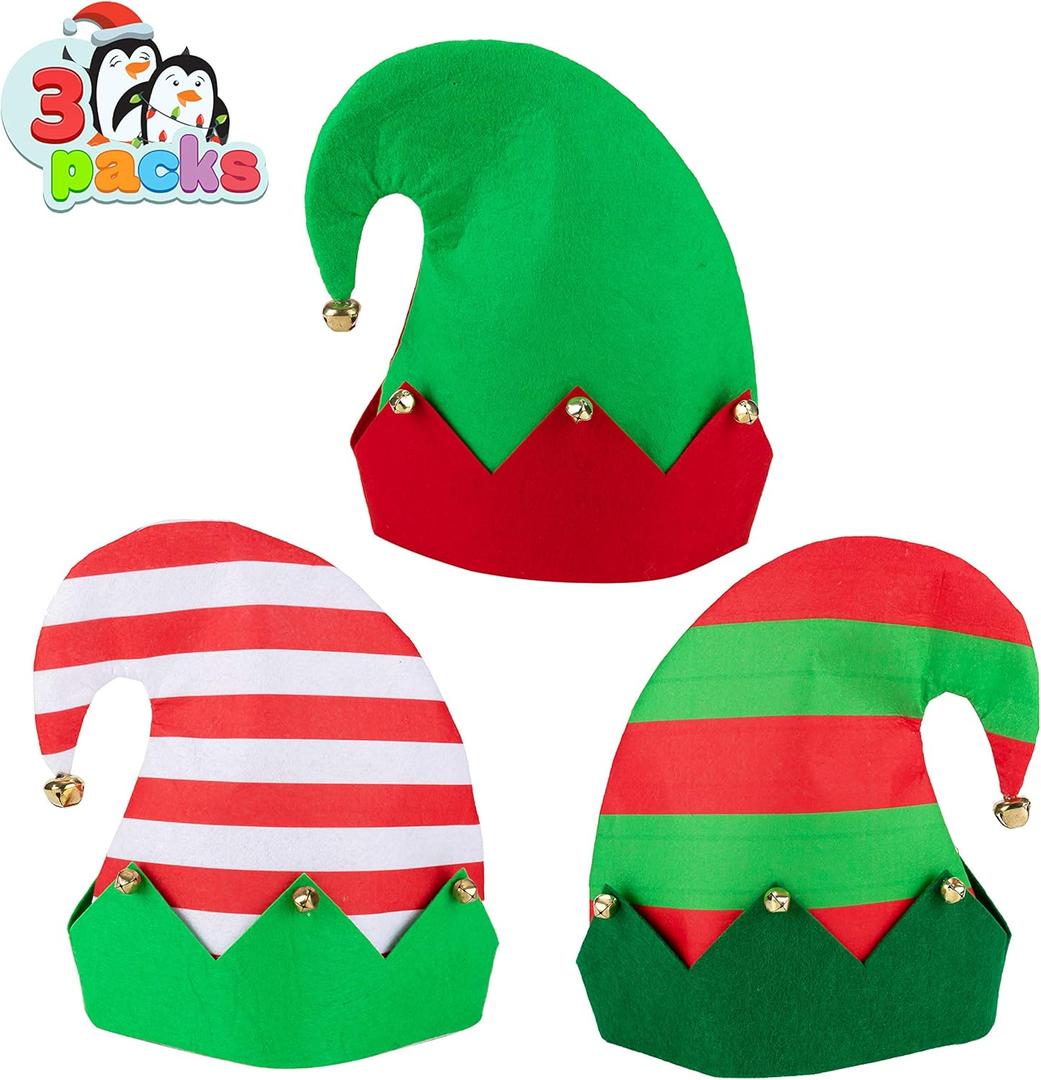 JOYIN 3 PCS Unisex Christmas Elf Hats for Christmas, Xmas Hats for Kids Adults, Funny for Xmas Party Gifts
