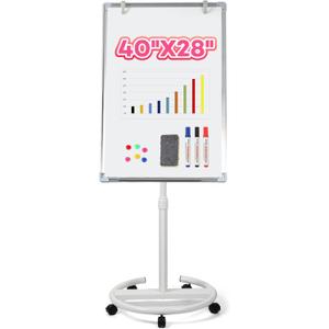 E BAVITE Mobile Magnetic Portable Dry Erase Board, 40 x 28 in Rolling White Board Stand Easel with Flipchart Pad for Office or Teaching at Home & Classroom