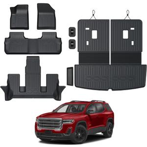Floor Mats for 2017-2023 GMC Acadia (6-seat), All Weather TPE 2-in-1 Cargo Mat with Backrest Mat for Acadia Accessories