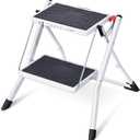 KINGRACK Folding Step, 2 stepsStepladder, Foldable, Ladder with Non-Slip Rubber mat, Step Stool with Release Button, Lightweight Steel, for up to 150 kg.