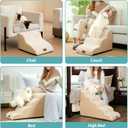 Dog Stairs for Small Dogs 15.7" H, Curved Dog Step for Puppy, Older Cat, Medium Pet Ramp for Sofa, Couch or Chair, Ladder with High Density Foam, 3 Step, 15.7x22.4x15.7 inch, Beige