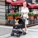 Lightweight Dog Stroller with Reversible Handle for Medium Small Dogs and Cats, Foldable Pet Stroller Travel Carriage with Large Storage Basket, 4 Wheels, Black