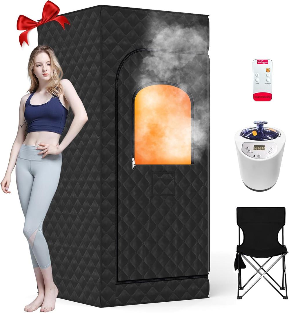 Portable Steam Sauna for Home,Sauna Box with 9-level Heating,0-99 minute timer,Personal Sauna Tent for Home with 2.6L 1000W Steam Steamer,Remote Control,Folding Chair.Relax and Healthy at Home Sauna (Single Person - Black)