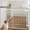 Cumbor 34" Extra Tall No Bottom Bar Baby Gate for Stairs, Auto Close Dog Gate Indoor for Larger Pets, 31.6-48" Hardware Mounted Safety Gate for Doorways, Wide Walk Thru Door for Easy Access (White)
