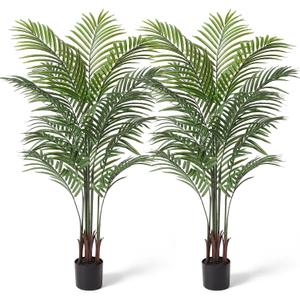 Artificial Areca Palm Tree 5FT - Fake Plants Indoor Faux Tropical Palm Potted Dypsis Lutescens for Home Office Decor Housewarming, 2 pack