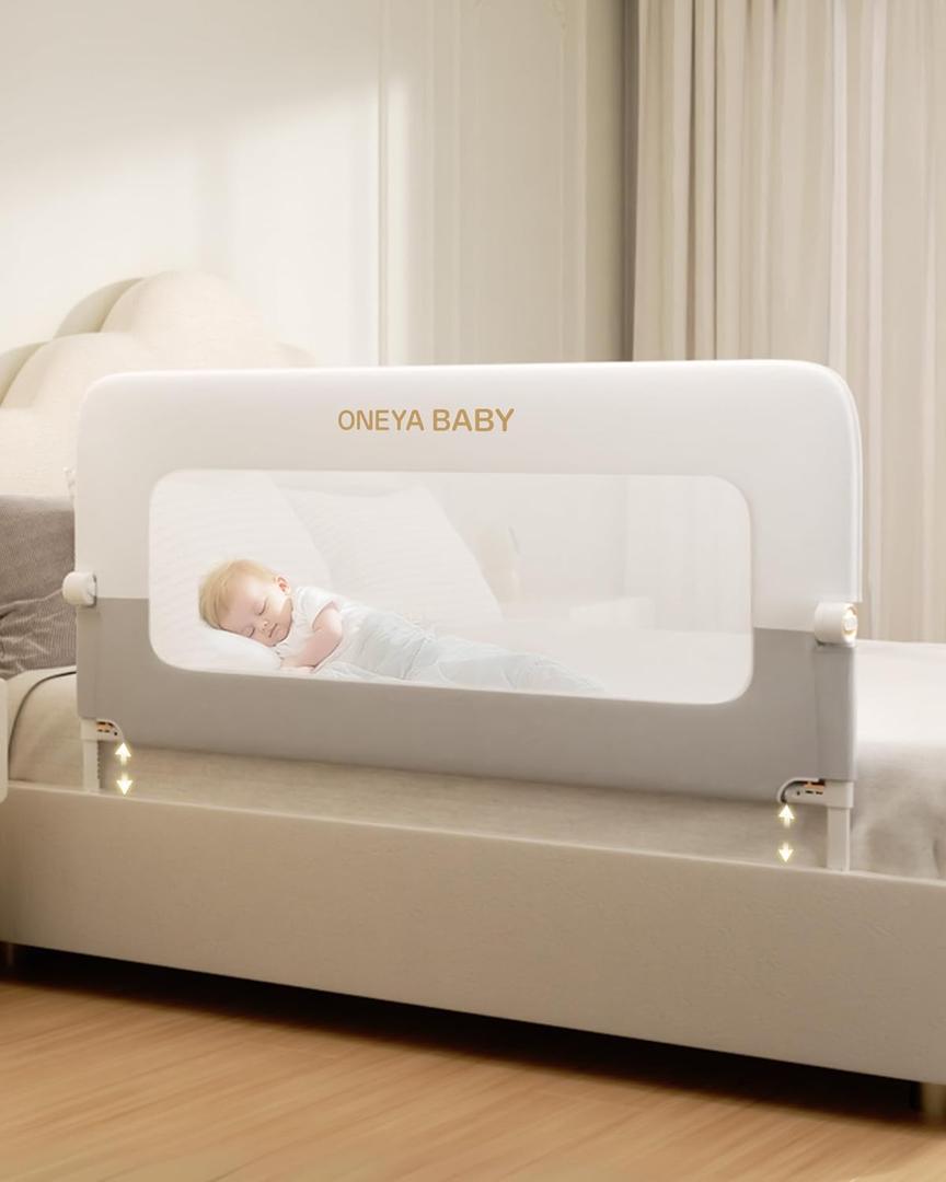 Baby Bed Rail Guard, 59in Thickened Toddler Bed Rail for Toddlers, Extral Tall Swing Down Kids Child Safety Side Railing Guards/Rails for Twin, Full, Queen, King Bunk Size Bed, White/Grey, 27H