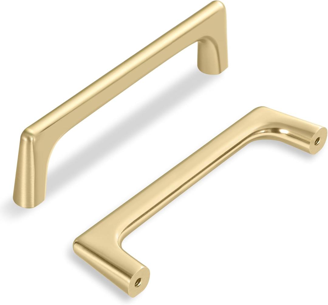 Lardmon 10 Pack Brushed Gold Modern Cabinet Pulls 3.75 Inch(96mm) Hole Center Timeless Drawer Pulls Vanity Pulls Classic Solid Kitchen Cabinet Handles Hardware for Dresser