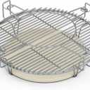 SafBbcue 18" Cooking Grate System for Kamado Joe Classic and Other Kamado Grills, Multi-Level Cooking Rack for Large Big Green Egg BGE Charcoal Grill, Flexible Grill Grate Base Set with Heat Deflector