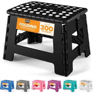 Utopia Home Folding Step Stool with Handle  9 Inch Anti Slip Collapsible Stool  Holds Up to 300 lbs  Sturdy Plastic Step Stool Foldable for Kitchen, Bathroom and Home Use (1-Pack, Black)