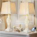 Vintage Table Lamps Set of 2, 28.5'' High Bedside Lamps with Fabric Shade, Farmhouse Nightstand Lamps with USB A+C Ports and Nightlight - Perfect for Living Room Bedroom Office Study (Bulb Included)