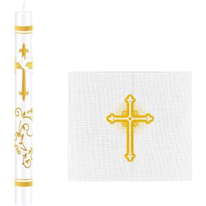 MTLEE Pack of 2 Baptism Candle Set for Boys and Girls, Baby Baptism Cloth with Gold Cross and Sacramental Catholic Candle Velas para Bautizo Christening Set