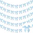 5 Pack Blue Bow Garland Banner Satin Ribbon Bow Decorations for Coquette Theme Birthday Party Bridal Shower Bachelorette Engagement Wedding (Blue)