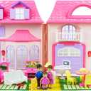 Boley American Doll House - 21 Pc Kids & Toddler Toy House Playset with Furniture, Dolls, Lights & Sounds, Foldable Portable Dollhouse for Girls & Boys