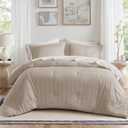 Madison Park Essentials Striped Comforter Set Queen, 7 Pieces Modern Minimalist Jacquard Bedding Set for All Season, Bed in A Bag with Sheet Set and Soft Brushed Reverse, Lightweight Neutral