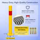 Safety Bollard, 30 Heavy Duty Steel Bollard Post with Reflective Band, 5 Base Plate, Yellow Traffic Barrier Post for Driveway, Parking Lot, Warehouse & Road Safety
