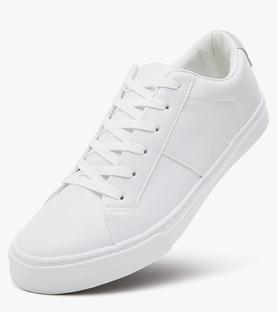 ZGR Men's Synthetic Leather White Sneakers,Low Top White Tennis Shoes,Lace up Casual Shoes 9.5