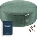 Mindful Modern Velvet Meditation Cushion | Luxe Zafu Yoga Floor Pillow Seat | Posture Support | Buckwheat Hull Filled | Large Round Cushion with Removable Washable Cover + Carry Handle (Emerald)