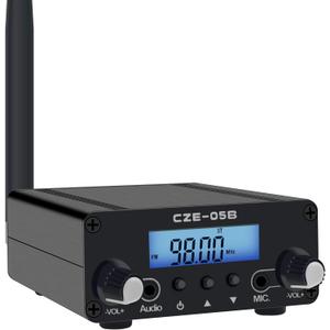 0.5W 0.1W Long Range FM Transmitter with LCD & 3.5mm Audio Cable - Ideal for Drive-in Church, School & Supermarket Events, Light Shows & Fireworks Display - Black