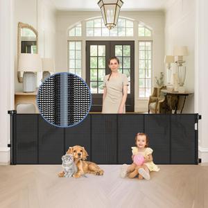 Reinforced 90 Inch Retractable Baby Gates Extra Wide Baby Gate with Reinforced Strips, 7.5ft Long Retractable Dog Gate for The House 33 Inch Tall Extra Long Pet Gates for Wide Openings, Black