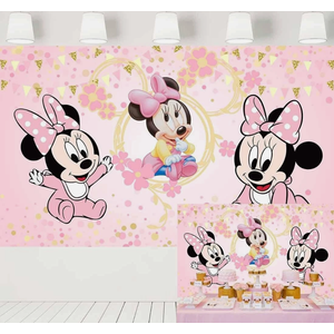 Baby Minnie Mouse Photo Backdrop 1st Birthday Party Supplies Pink Gold, 7x5 ft