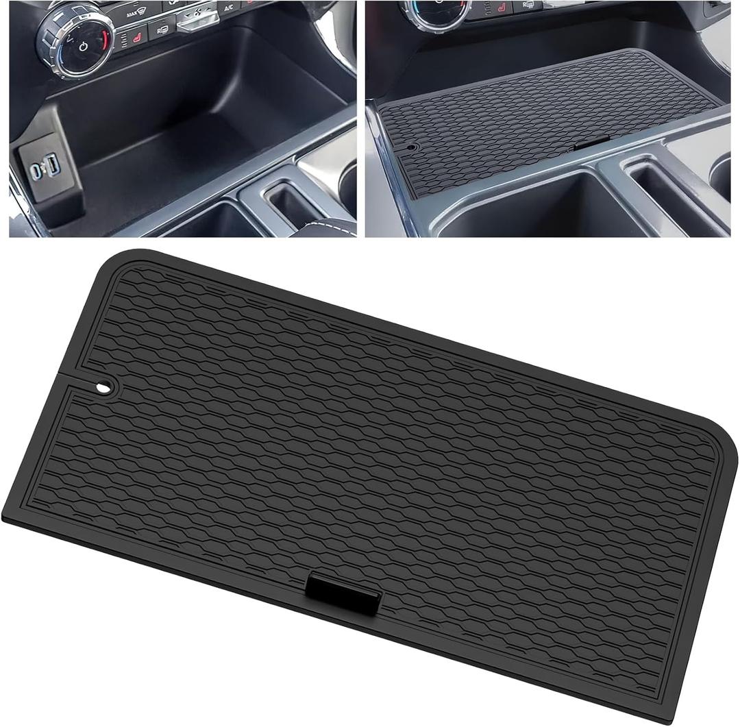 MIKKUPPA Center Console Compartment Cover - [Glue-Free Upgrad with USB Holes] Replacement for 2021-2025 Ford F150 Accessories, 2022-2025 Lightning XLT PRO (Fit Open Pocket in Front of The Shifter)