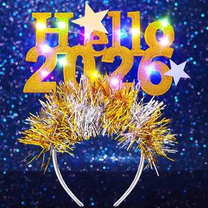 DRESBE Light Up 2026 New Year Headband Gold LED Happy New Year Headbands Party Favors Hair Accessories for Women