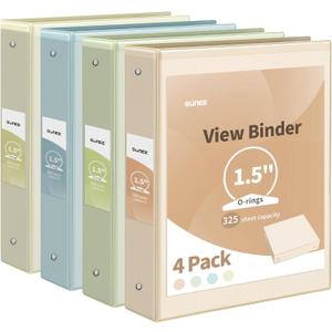 SUNEE 3 Ring Binder 1.5 Inch 4 Pack, Clear 1 1/2 Inch View Binders Three Ring PVC-Free (Fit 8.5x11 Inches) for School or Office Supplies, Neutral Aesthetic Binder