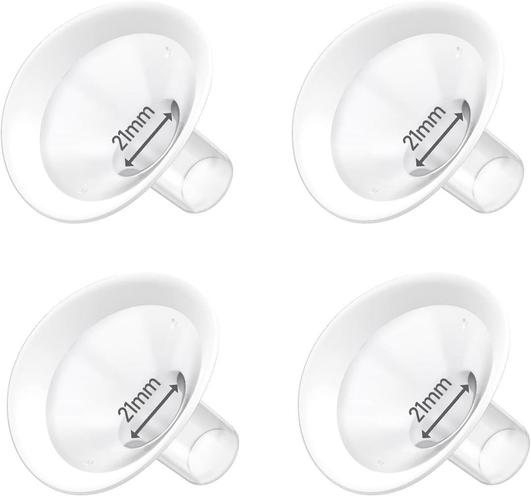 4pc 21mm Oval Flanges Shields Built-in Soft Edges Compatible with Medela/Lansionh Pumps, Replacement Parts for Pump in Style, Symphony, Swing Maxi, Harmony and Personalfit Flex Connector