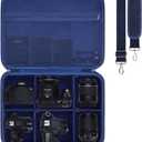 L LTGEM Large Camera Case Compatible with Canon/Sony/Nikon DSLR Mirrorless Camera and Multiple Lens, Hard Travel Carrying Case with 5 Dividers and Shoulder Strap, Navy Blue