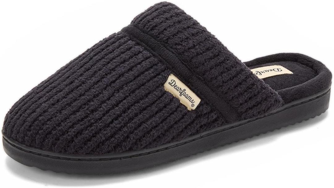 Dearfoams womens Serena Memory Foam Chenille Scuff House Shoe Slipper (7-8, Black)