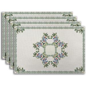 Easy Clean Rustic Placemats Tablemats Resistant Place Mats Kitchen Decor Dining Decoration for Party, Washable Placemats Set of 4 Green-12