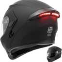 OUMURS DOT Modular Motorcycle Full Face Helmet Flip-Up Dual Visor, Lightweight & DOT Approved, Matte Black (Large, Modular Helmet With Rear LED Lights)