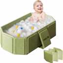 30" Foldable Toddler Bathtub for Shower, Portable Baby Bathtub for Newborn to 6 Years, Collapsible Kids Bath Tub with Drain Plug & Non-Slip Base, Travel Infant Tub for Home Apartment Camping Green