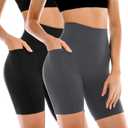 Leafigure 2 Pack Womens Biker Shorts with Pockets, High Waisted Yoga Shorts for Women Running Gym and Workout, L-XL