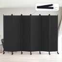 Kokorona 6 Panel Room Divider, 6FT Tall Rolling Privacy Screen with Lockable Wheels, Folding Wall Dividers Portable Room Divider for Room Separation, Included - Cover Strips, Black, 119''W x 70''H