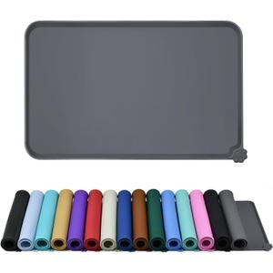 Waterproof Pet Feeding Mat with High Raised Edges, Heavier and Thicker Placemats for Cat Dog Water Bowl with BPA Free, Dogs Cats Food Mats for Messy Drinkers to Prevent Spill and Protect Floors (18.5" x 11.5", Grey)