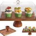 LiTY Cake Stand with Lid, 13 Rectangular Multi-Functional Cake Holder, Acacia Solid Wood 2-in-1 Dessert Table Display Set, Charcuterie Board for Cheese ,Fruit Platter, Large Acrylic Cake Dome Cover