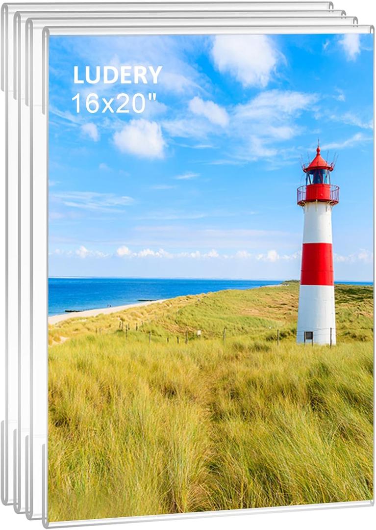 16x20 Acrylic Picture Frames,Set of 4 Clear Photo Frame for Wall,Clear Frameless picture Frames 16 x 20,Floating Hanging Picture Frames 16 x 20 for Home, School, Office